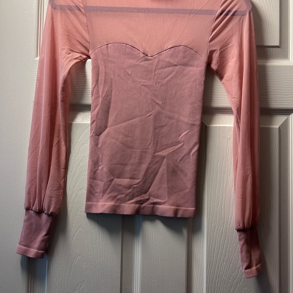 Elegant Pink Sheer Long Sleeve Top
